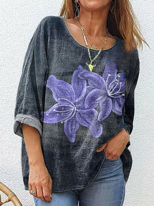 Women's Floral Pattern Art Print Cotton Linen Casual Shirt