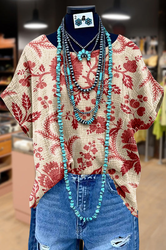 Vintage Floral Print Dolman Sleeve Top