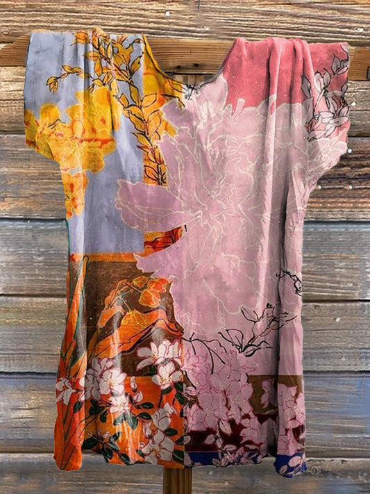 Vintage Ethnic Floral Art Print Cotton Crew Tee
