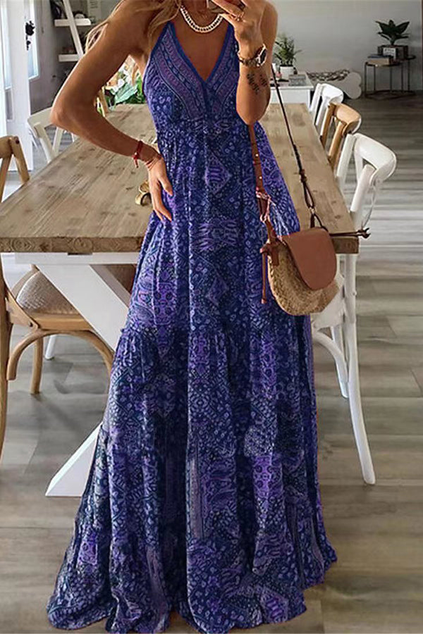 Celeste Boho Printed Strap Elastic Waist Maxi Dresses