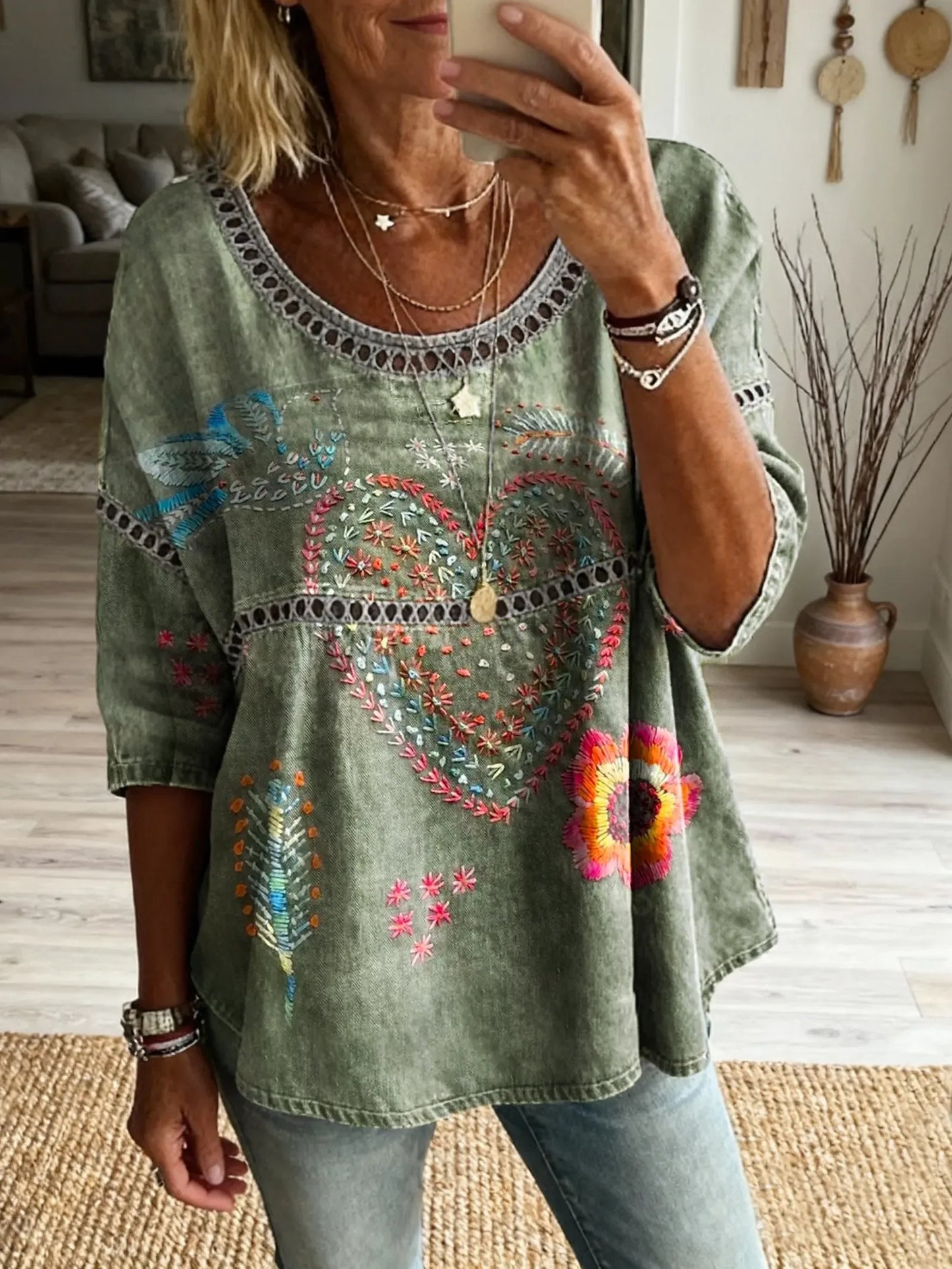 Bohemian Floral Cutout Top &Vintage Hippie Style