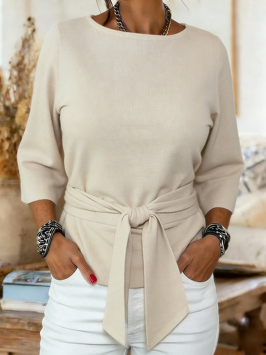 Women's Casual Waist-cinching Round Neck Shirt