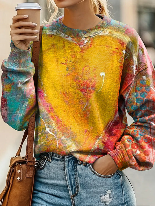 Vintage Doodle Hearts Print Casual Sweatshirt