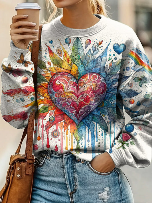 Plant Heart Pattern Art Print Casual Sweatshirt