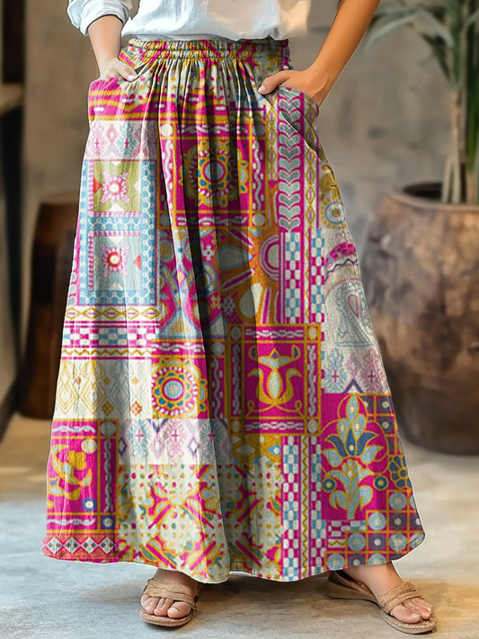 Women's Bohemian Pattern Art Print Cotton Skirt