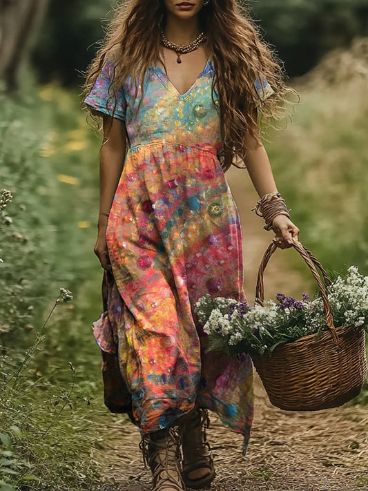 Women's Colorful Patterns Art Print Pockets Cotton Dresses