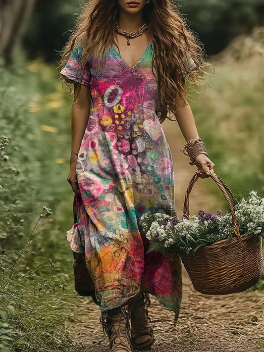 Women's Colorful Patterns Art Print Pockets Cotton Dresses