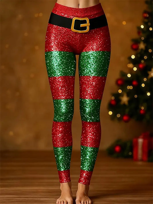 Women's Christmas Art Print Knit Leggings
