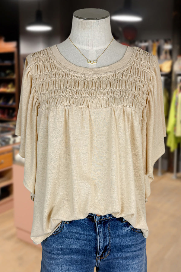 Smocked Butterfly Sleeve Top