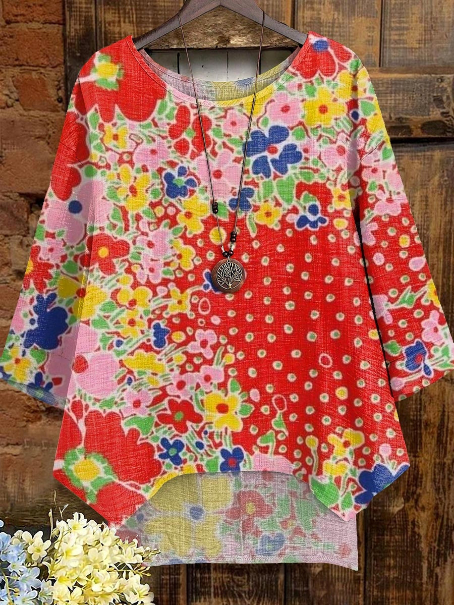 Women's Vintage Bohemian Floral Art Print Comfortable Cotton Shirt