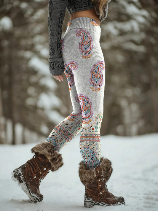 Women's Vintage Floral Pattern Art Print Knit Leggings