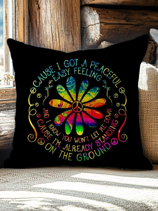 Colorful Daisy Love Peace Hippie Pattern Art Print Pillow