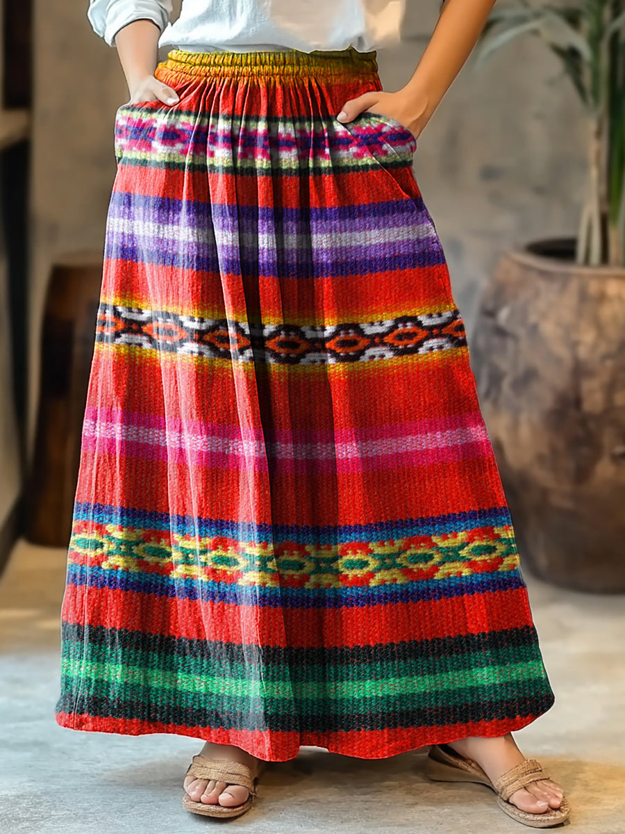 Colorful Kenya Style Stripes Print Women's Cotton Skirt