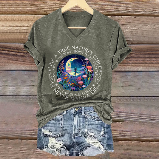 Women's Dragonfly Art Print V-neck Casual T-Shirt