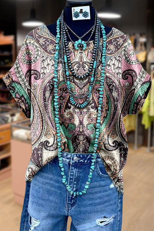 Vintage Paisley Print Dolman Sleeve Top