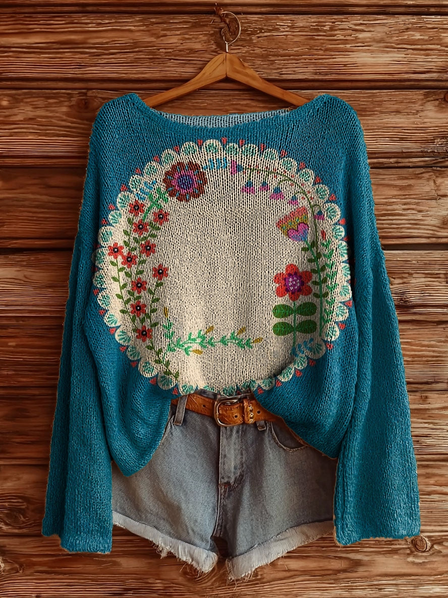 Women's Vintage Floral Tattoo Pattern Art Print Casual Pullover Sweater
