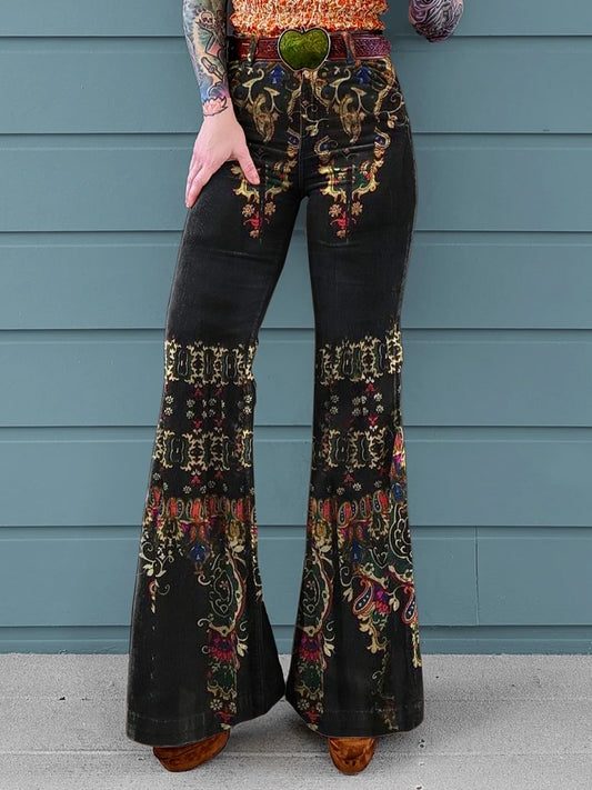 Women's Retro Ethnic Pattern Art Print Casual Wide Leg Pants