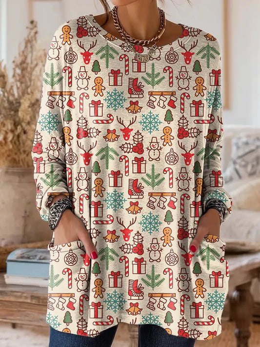 Women's Vintage Floral Art Print Casual Long-Sleeve T-Shirt