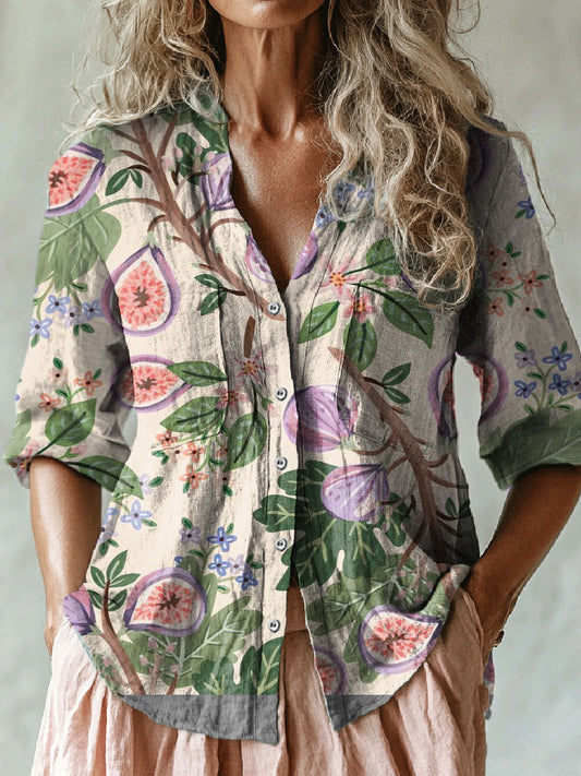 Women's Retro Floral Print Casual Long Sleeve Comfortable Cotton Shirt