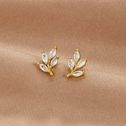 Crystal Leaf Stud Earrings