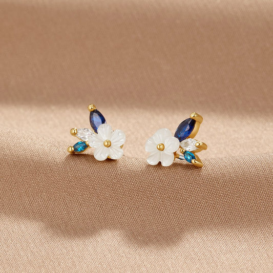 Crystal White Blossom Blue Earrings