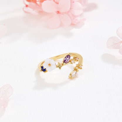 Crystal White Blossom Rings Gold