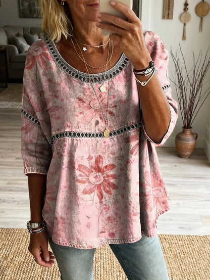 Bohemian Floral Cutout Top &Vintage Hippie Style