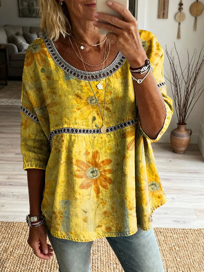 Bohemian Floral Cutout Top &Vintage Hippie Style