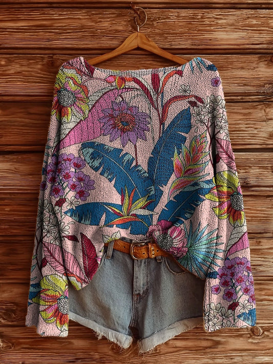 Women's Vintage Floral Tattoo Pattern Art Print Casual Pullover Sweater