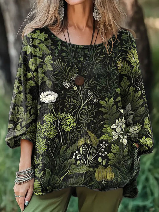 Women's Vintage Floral Print Casual Long Sleeve Comfortable Cotton Shirt