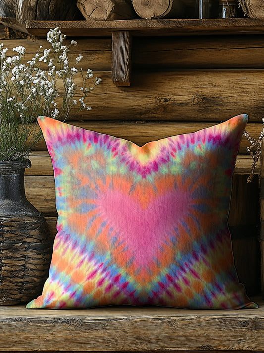 Colorful Love Heart Tie Dye Print Casual Pillow