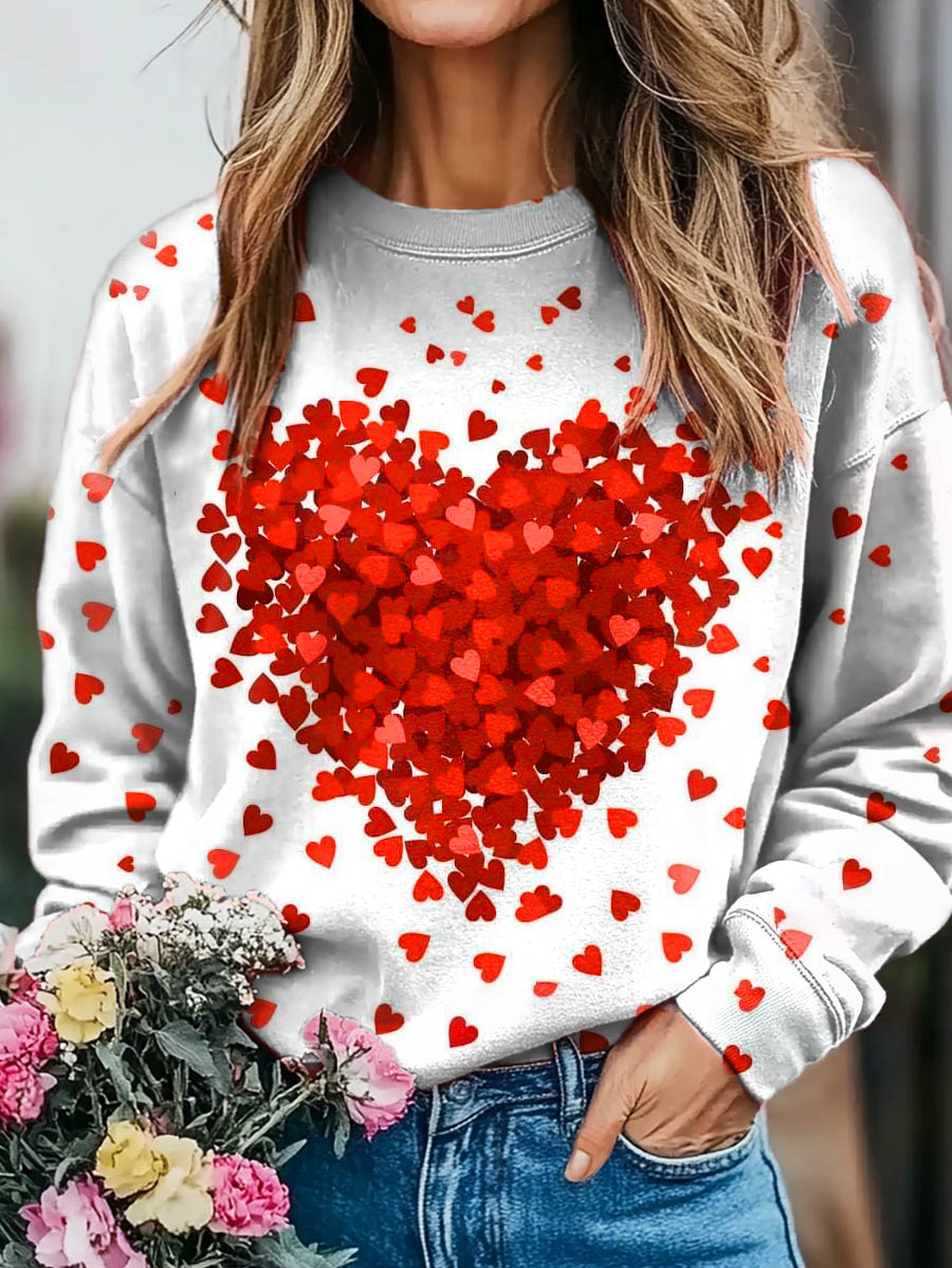 Women's Valentine's Day Heart Print Casual Crew Neck Sweatshirt