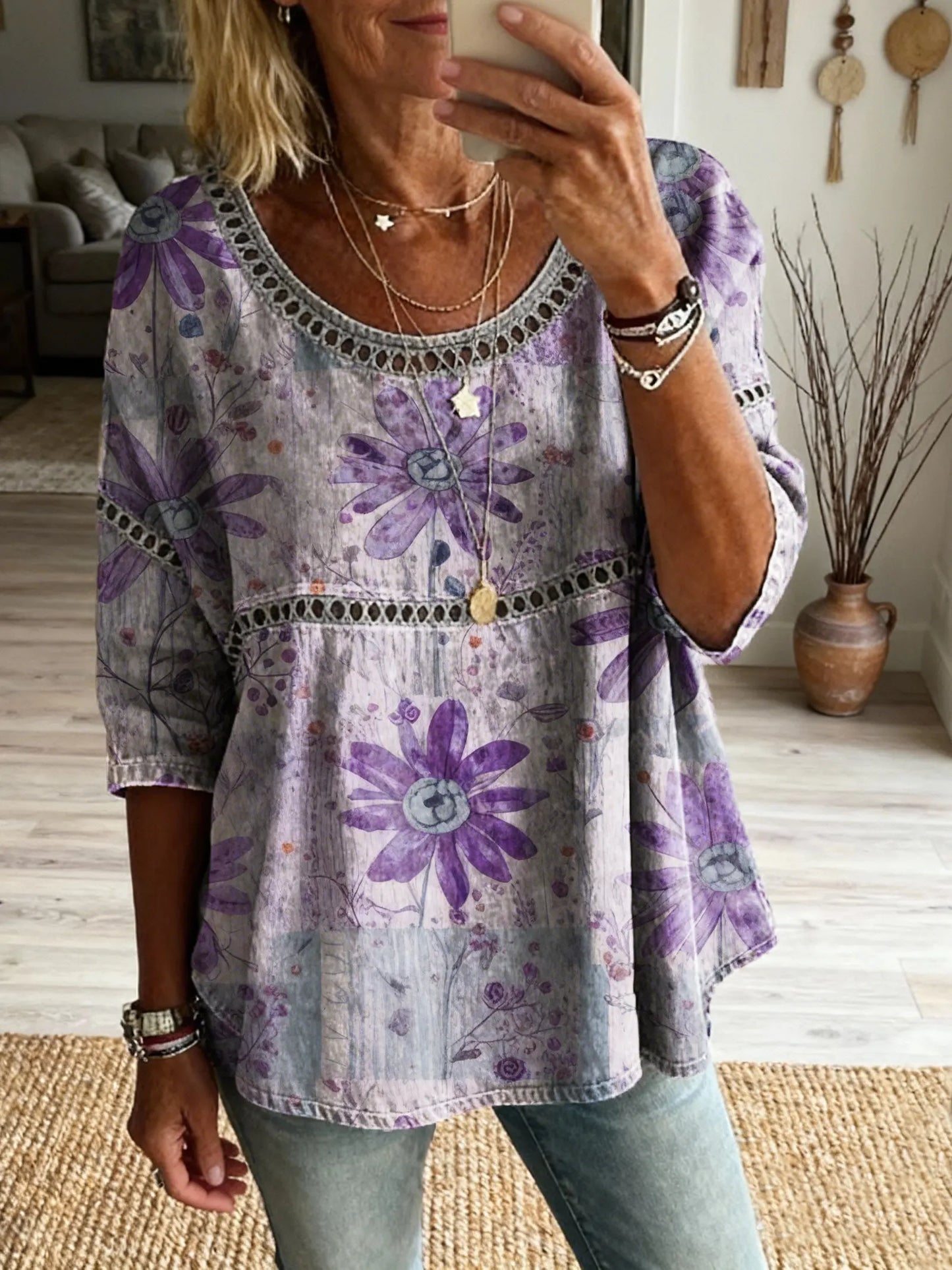 Bohemian Floral Cutout Top &Vintage Hippie Style