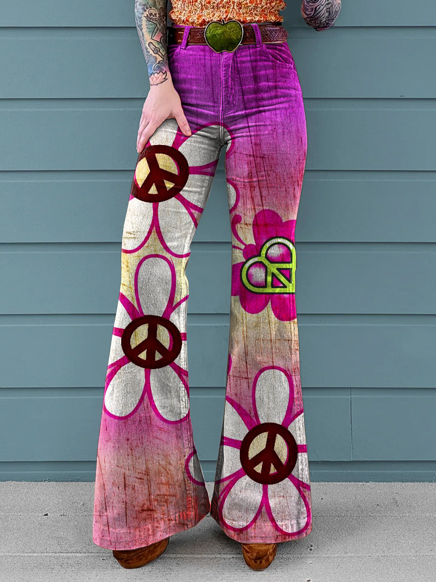 Women's Hippie Art Print Casual Wide Leg Pants