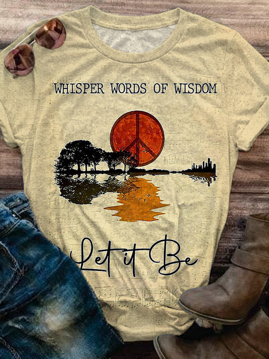 Women's Hippie Whisper Words Of Wisdom Print Casual Crew Neck T-shirt