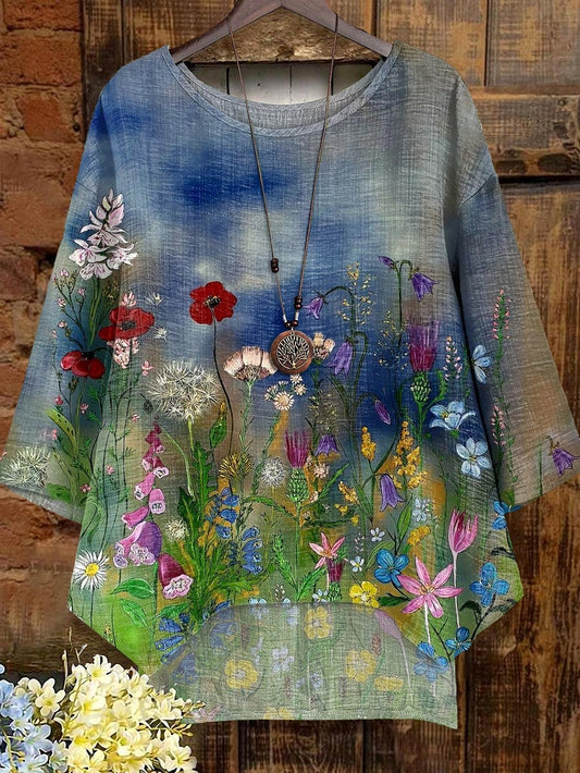 Women's Wildflowers Floral Art Print Comfortable Cotton Shirt