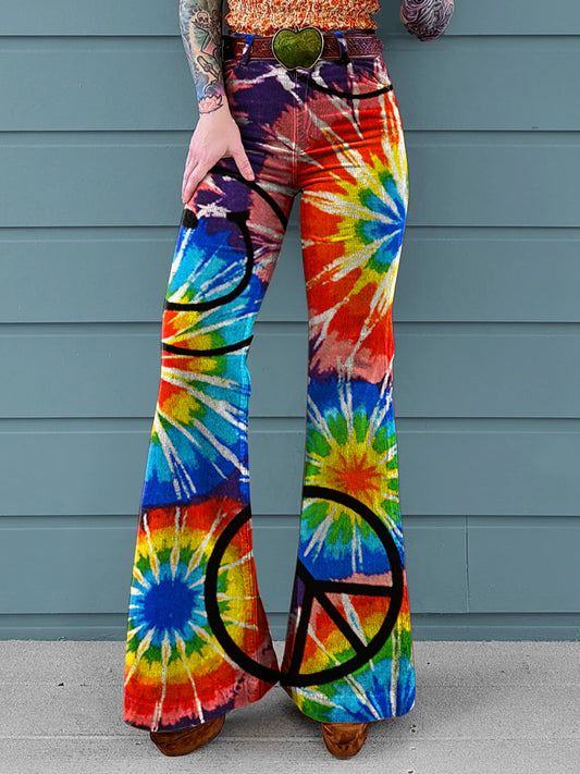 Women's Hippie Art Print Casual Wide Leg Pants