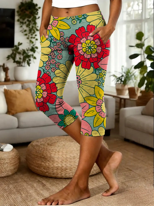 Women's Bohemian Floral Art Print Casual Leggings