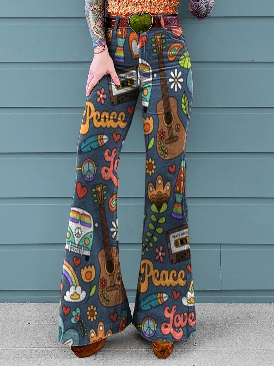 Women's Peace Love Vibe Graphic Print Casual Wide Leg Pants