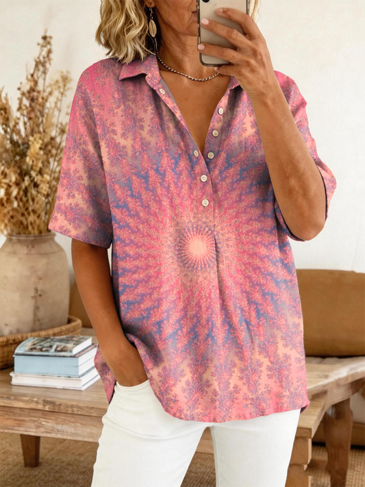 Women's Retro Ethnic Gradient Art Print Casual Short-sleeve Shirt