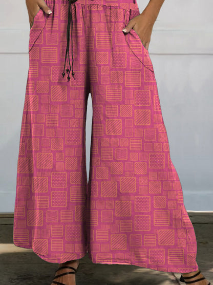 Simple Geometric Pattern Printed Women's Cotton And Linen Casual Wide-Leg Pants