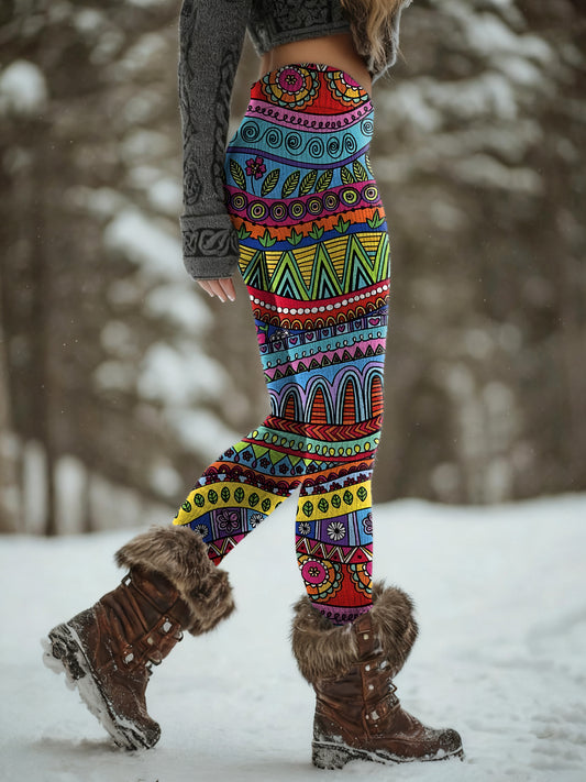 Women's Colorful Bohemian Art Print Slim-Fit Casual Pants