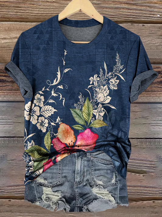 Vintage Flowers Print Casual T-shirt
