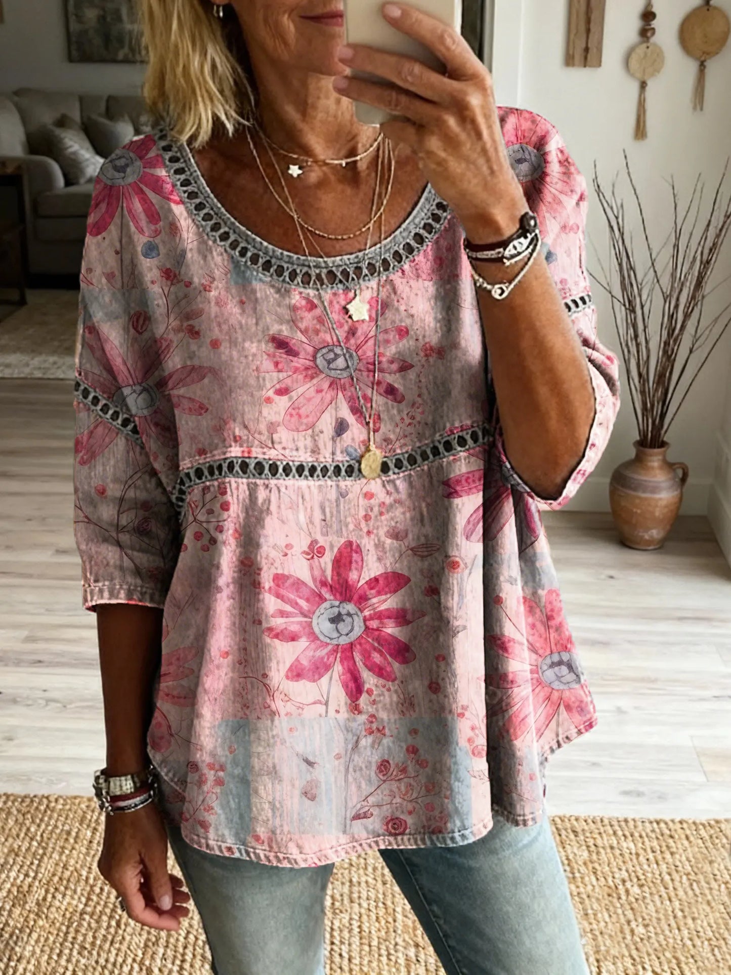 Bohemian Floral Cutout Top &Vintage Hippie Style