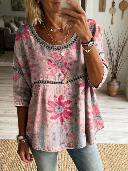 Bohemian Floral Cutout Top &Vintage Hippie Style