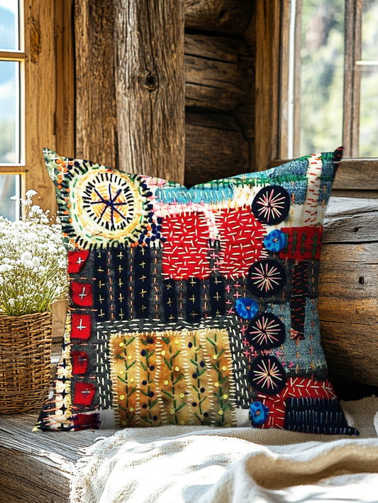Vintage Patchwork Art Print Casual Pillow