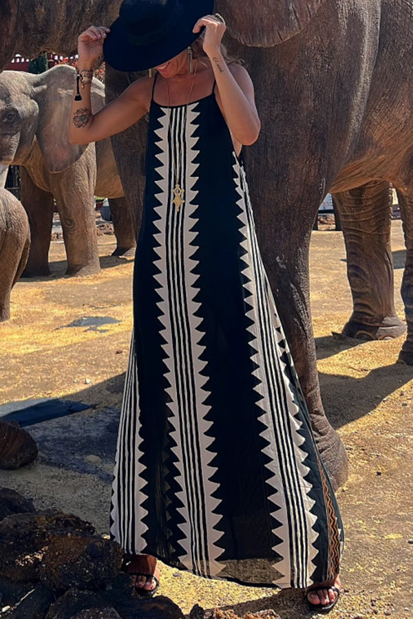 Take A Trip Ethnic Print Backless A-line Maxi Dress