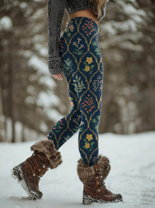 Women's Vintage Floral Art Print Slim-Fit Casual Pants