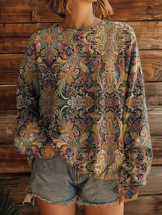 Women's Retro Ethnic Totem Pattern Print Casual Crew Neck Sweatshirt