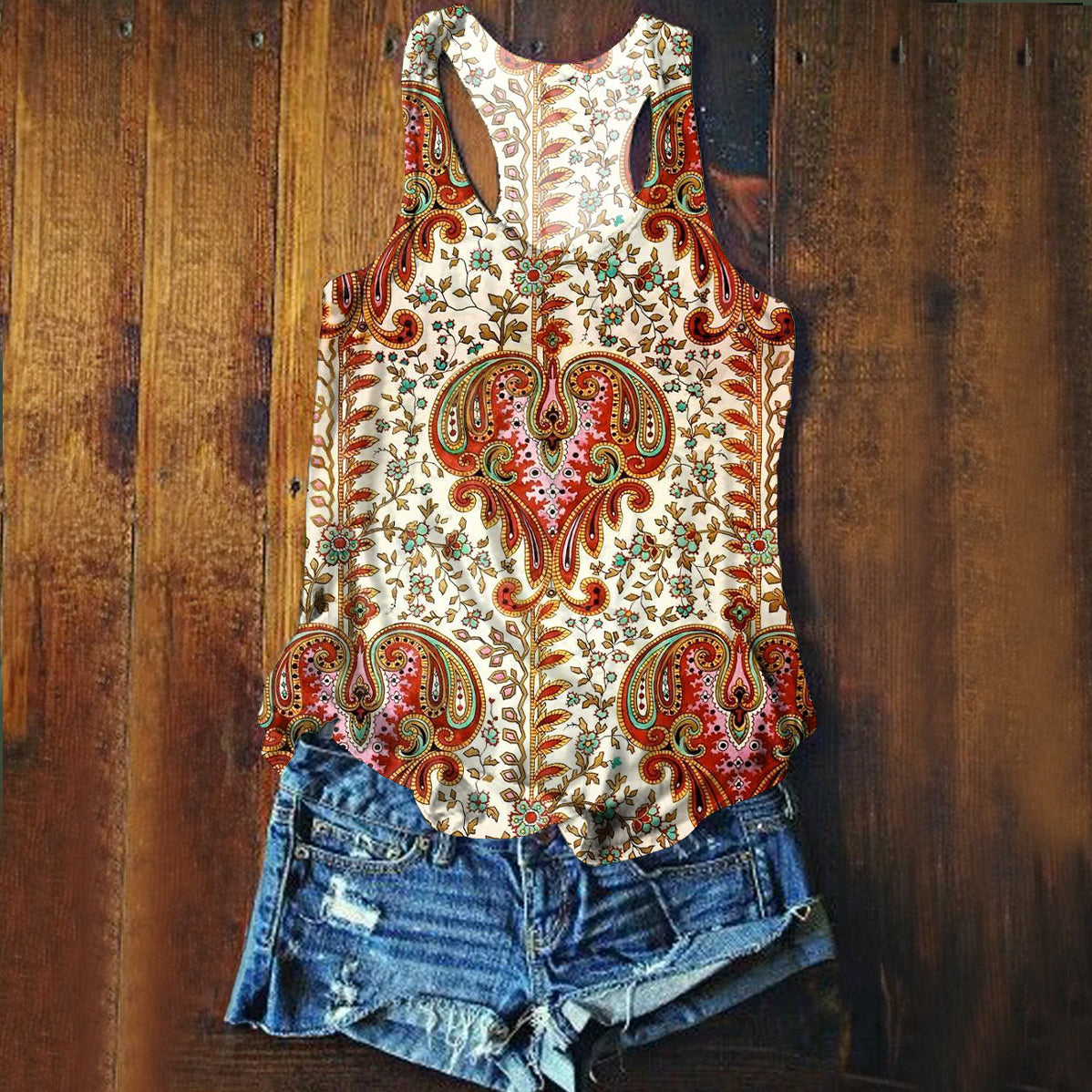 Women's Vintage Ethnic Floral Art Print Tank Top